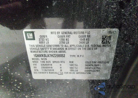 2017 GMC Acadia Sle-2 z USA, uszkodzony, nr VIN 1GKKNSLA7HZ298052